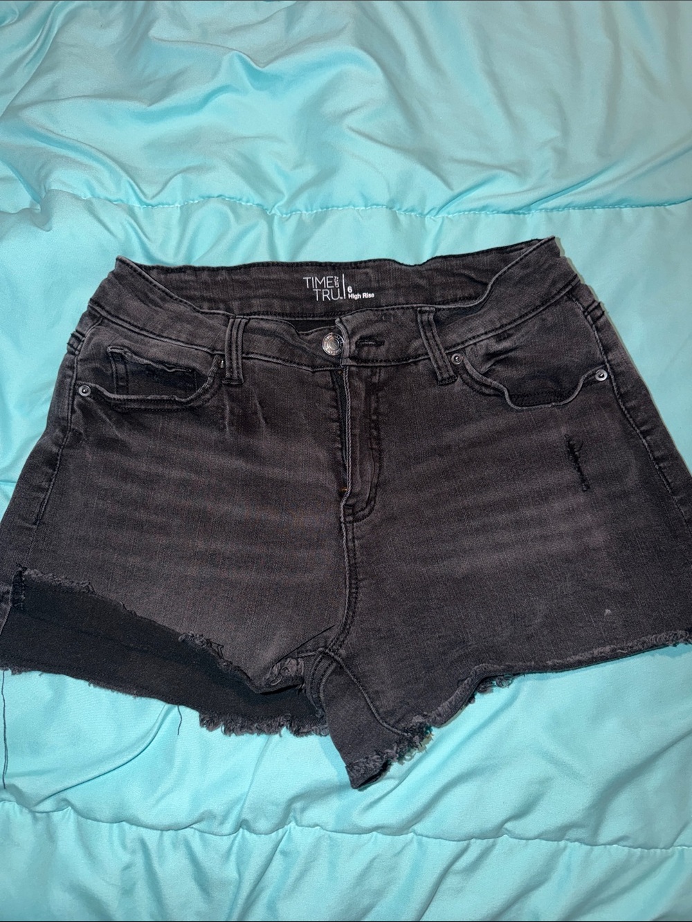 Time and Tru Black Frayed High-Rise Denim Shorts